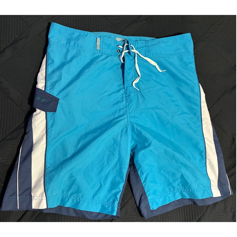 Teal Cove Mens Blue Colorblock Board Shorts Size 36 SurfSwim Trunks Cargo Pocket